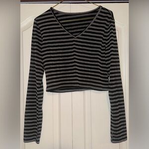 Cropped Striped Long Sleeve Shirt